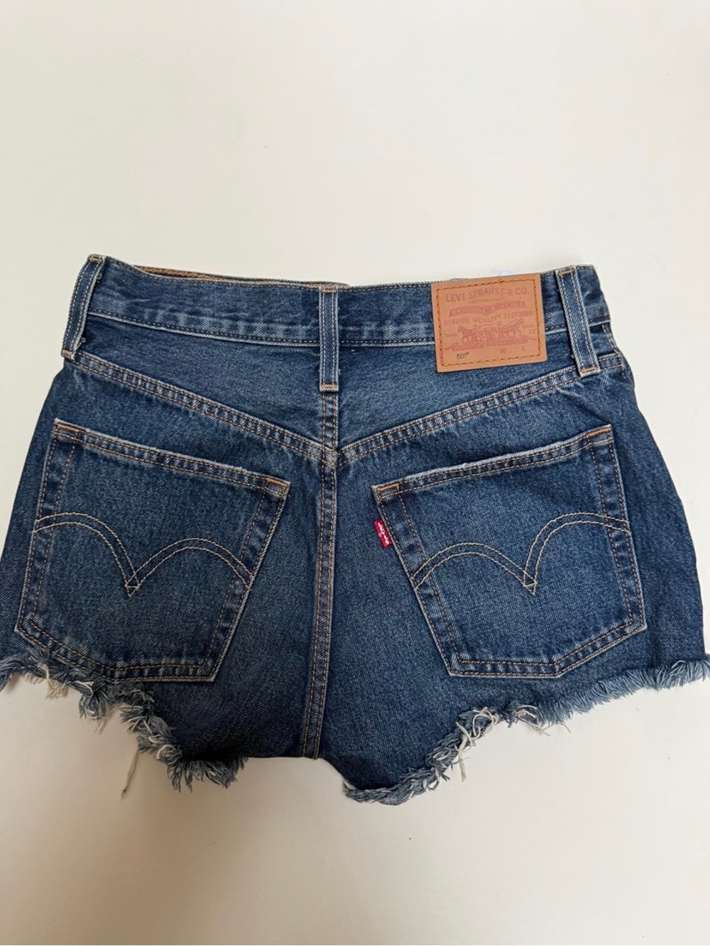 High-Rise Raw Hem Dark Blue Denim Shorts - Picture 3 of 3